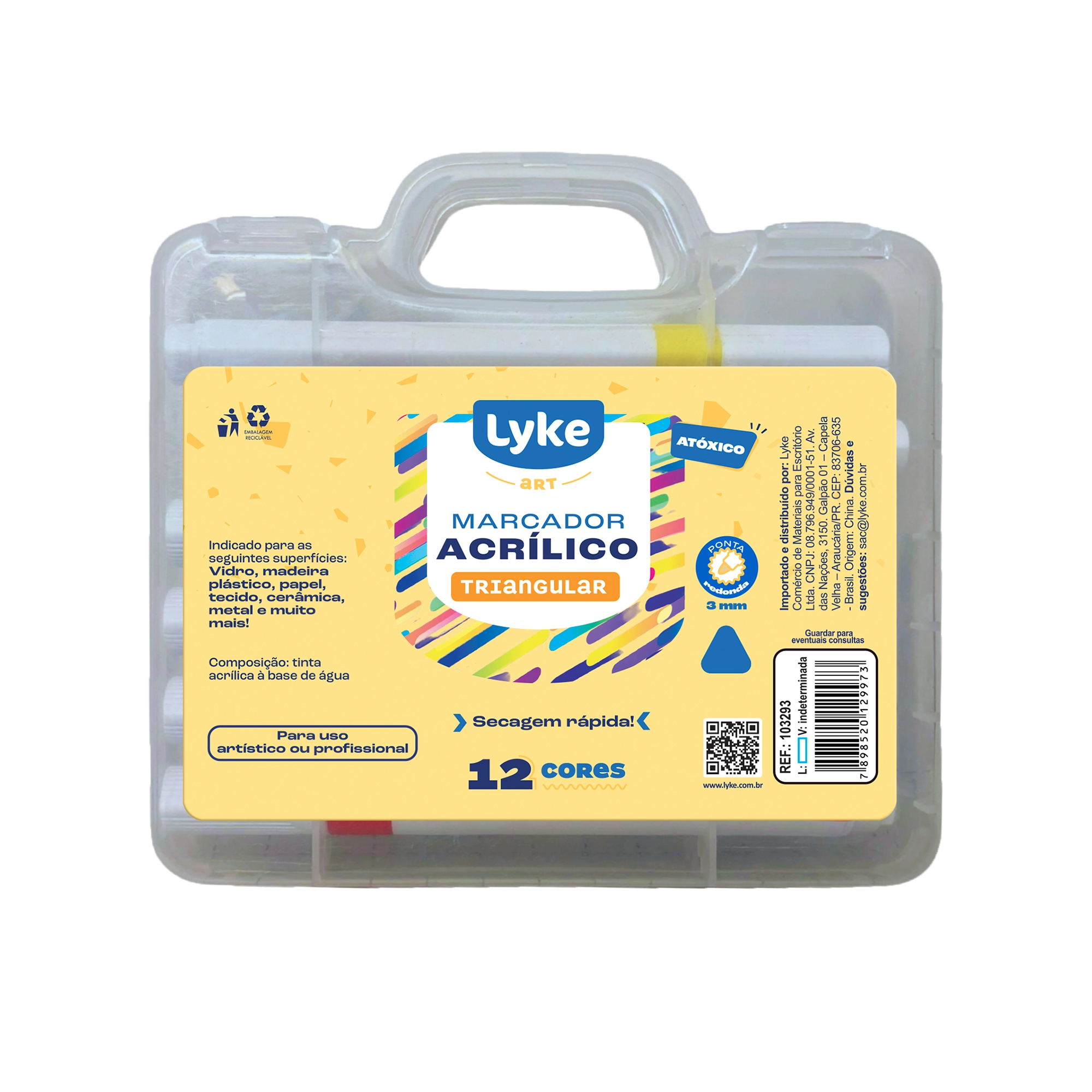 Maleta Marcador Acrilico 12 Cores 103293 Lyke