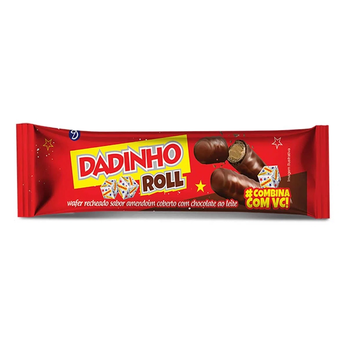 Wafer Recheio Amendoim Cobertura Chocolate Ao Leite Dadinho Roll Caixa 512g 16 Unidades