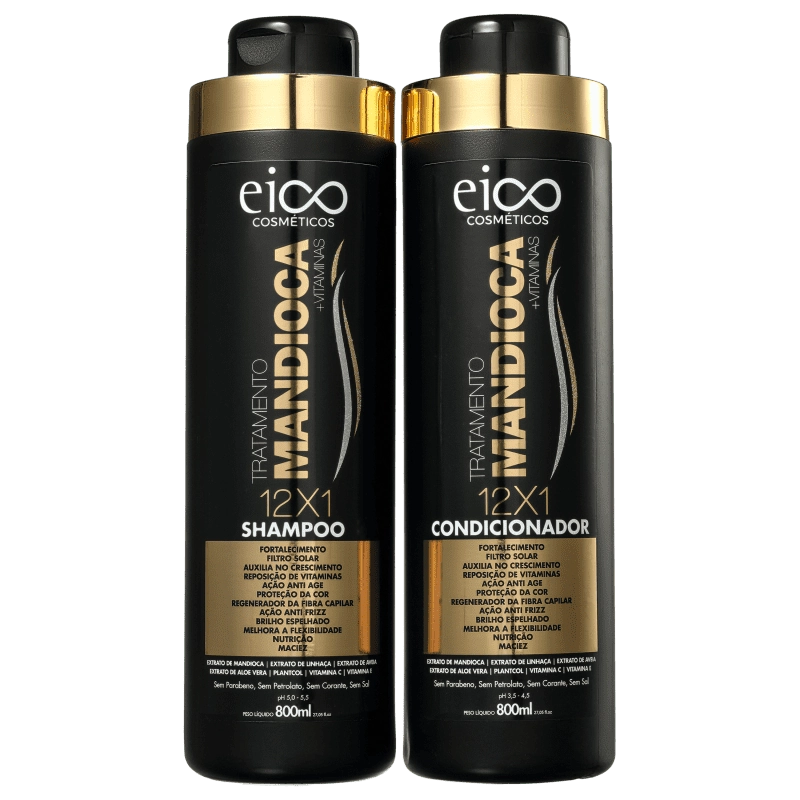 Kit Shampoo Condicionador Eico Cosméticos Tratamento Mandioca 800ml Cada