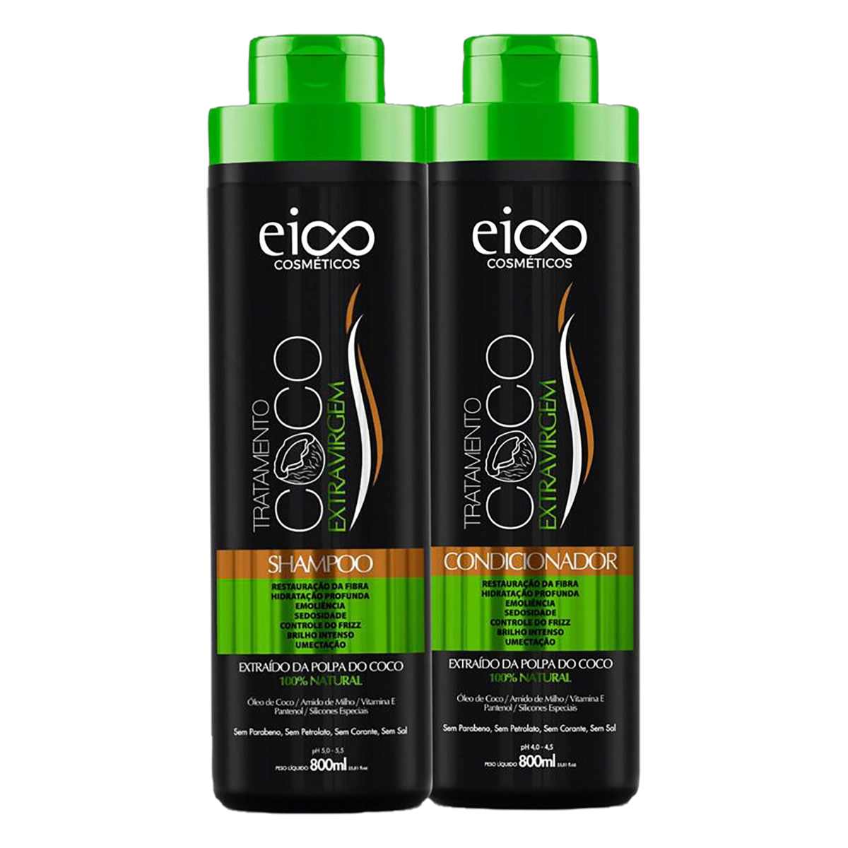 Kit Shampoo Condicionador Eico Cosméticos Tratamento Coco 800ml Cada