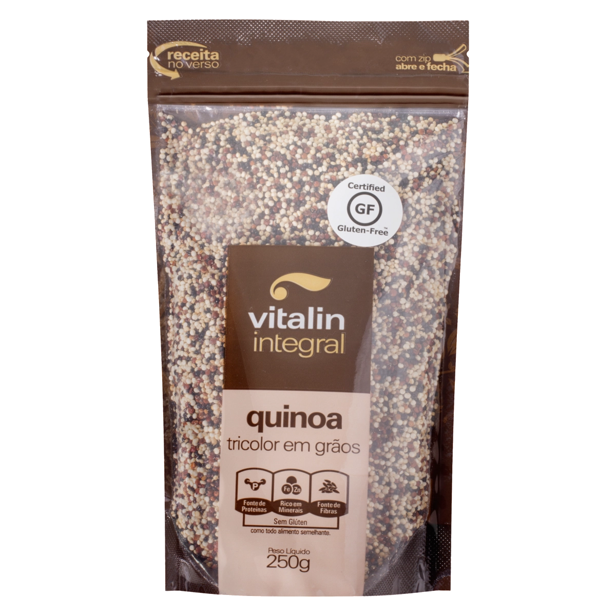 Quinoa Tricolor Em Grãos Integral Sem Glúten Vitalin Pouch 250g