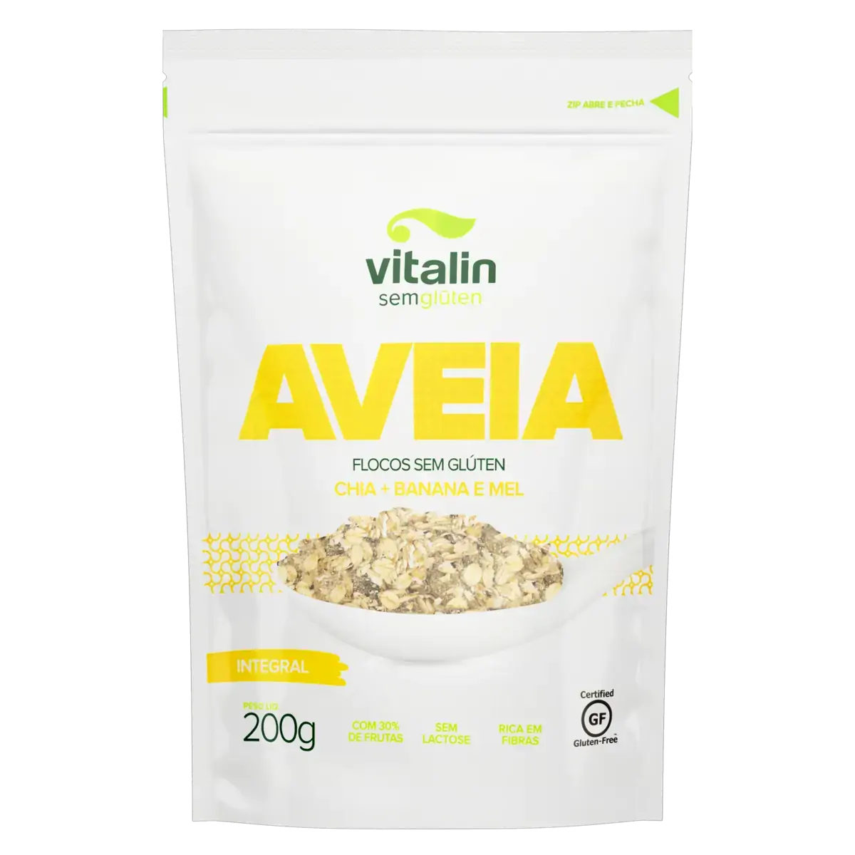 Aveia Em Flocos Chia, Banana E Mel Vitalin Pouch 200g