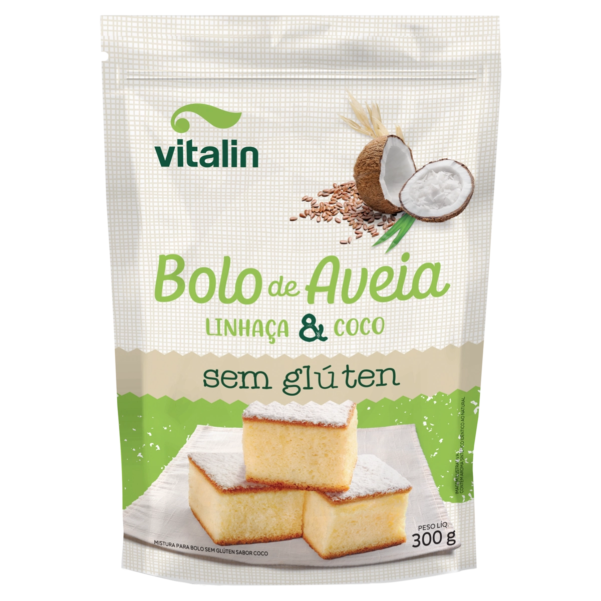 Mistura Para Bolo De Aveia Integral Linhaça E Coco Sem Glúten Zero Lactose Vitalin Sachê 300g