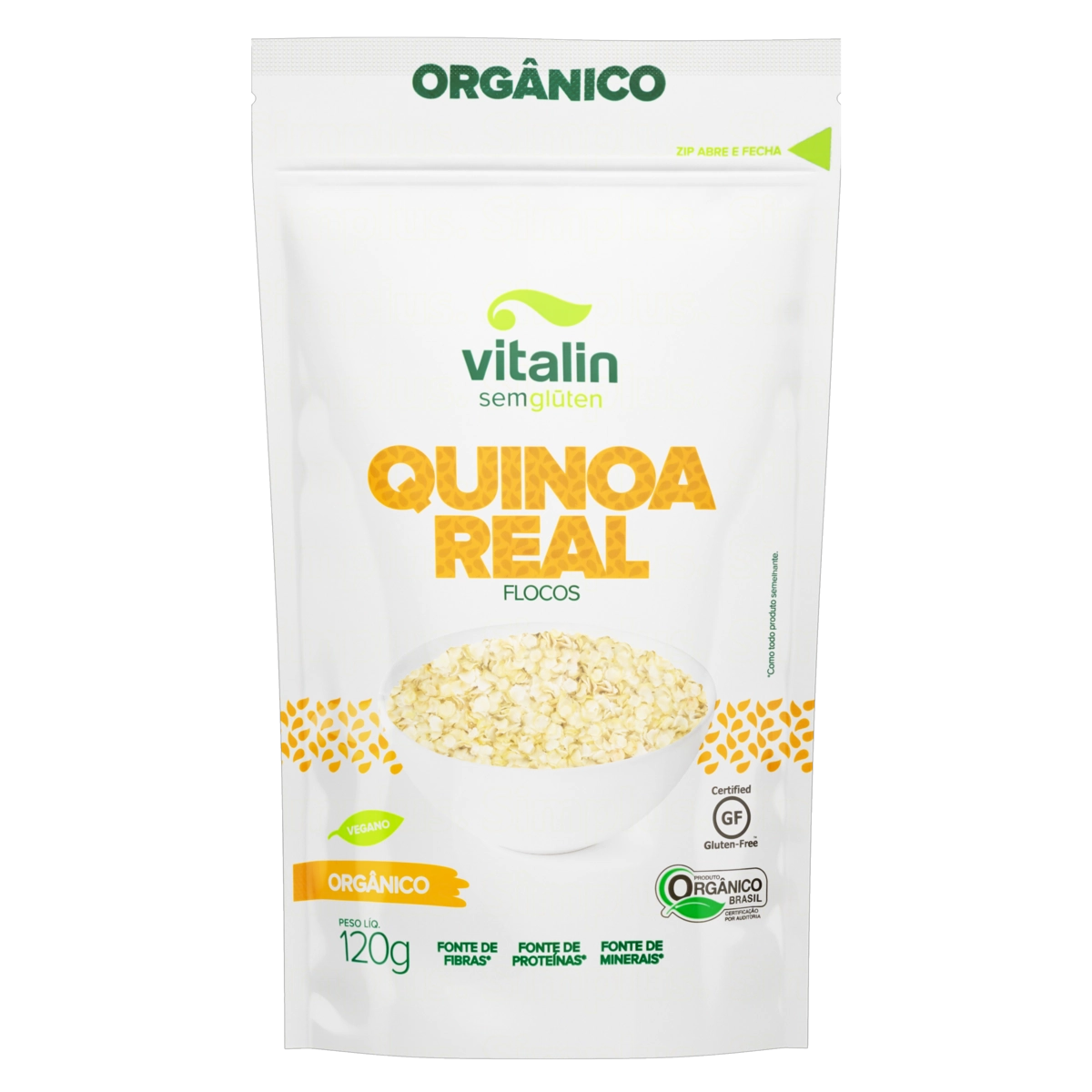 Quinoa Real Em Flocos Orgânica Vitalin Pouch 120g