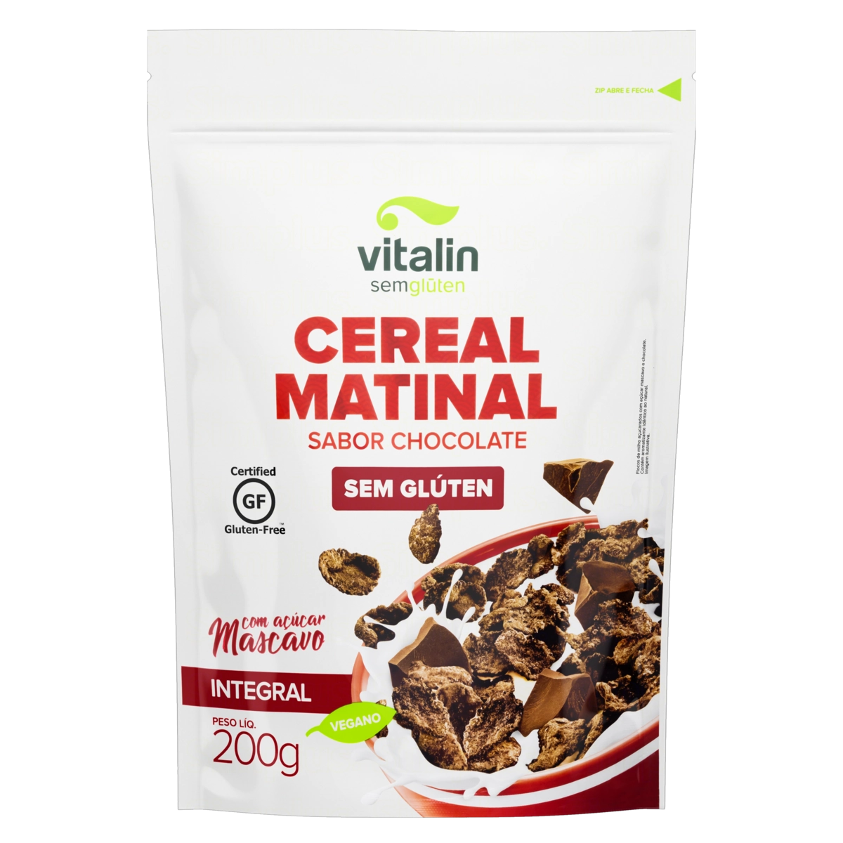 Cereal Matinal Com Açúcar Mascavo Integral Chocolate Sem Glúten Vitalin Pouch 200g