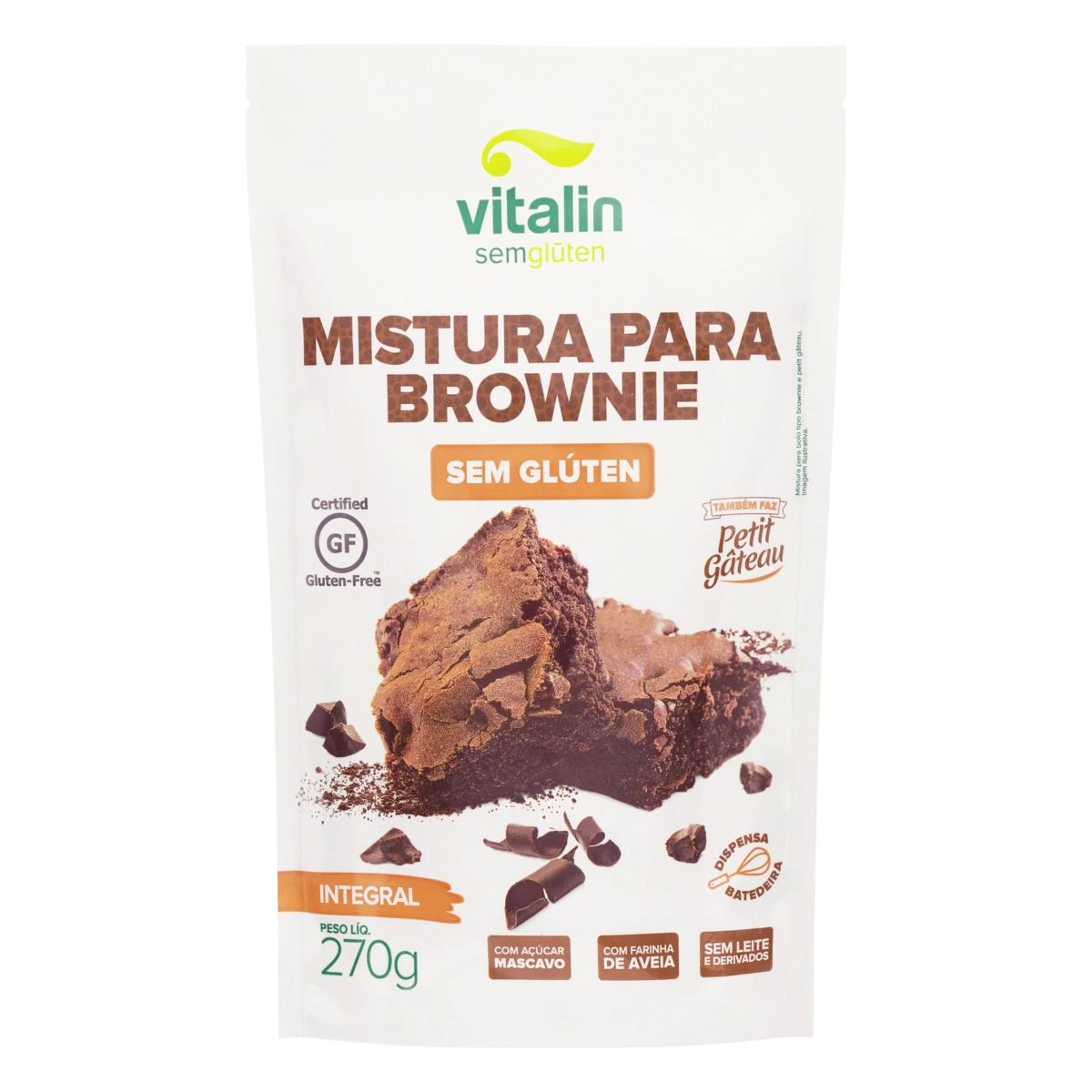 Mistura Para Bolo Brownie Integral Sem Glúten Vitalin Sachê 270g
