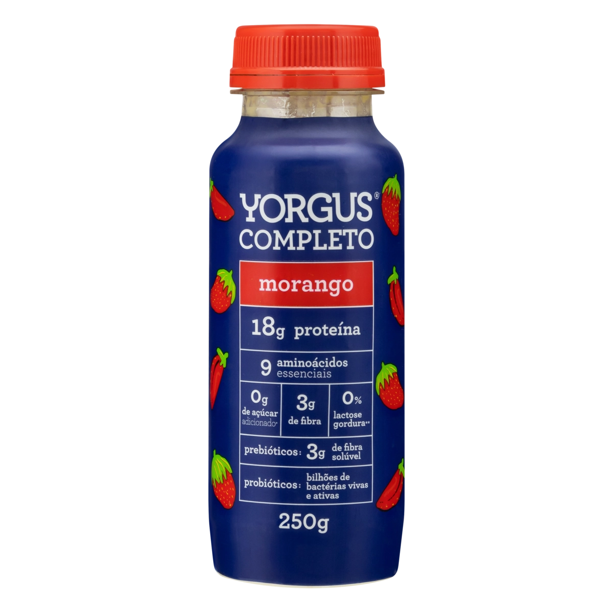 Iogurte Desnatado Morango Zero Lactose Yorgus Completo Frasco 250g