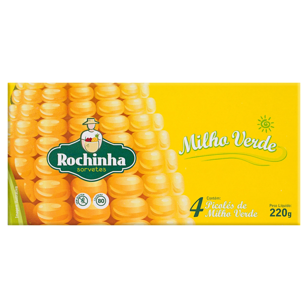 Pack Picolé Milho Verde Rochinha Sorvetes Pacote 220g 4 Unidades