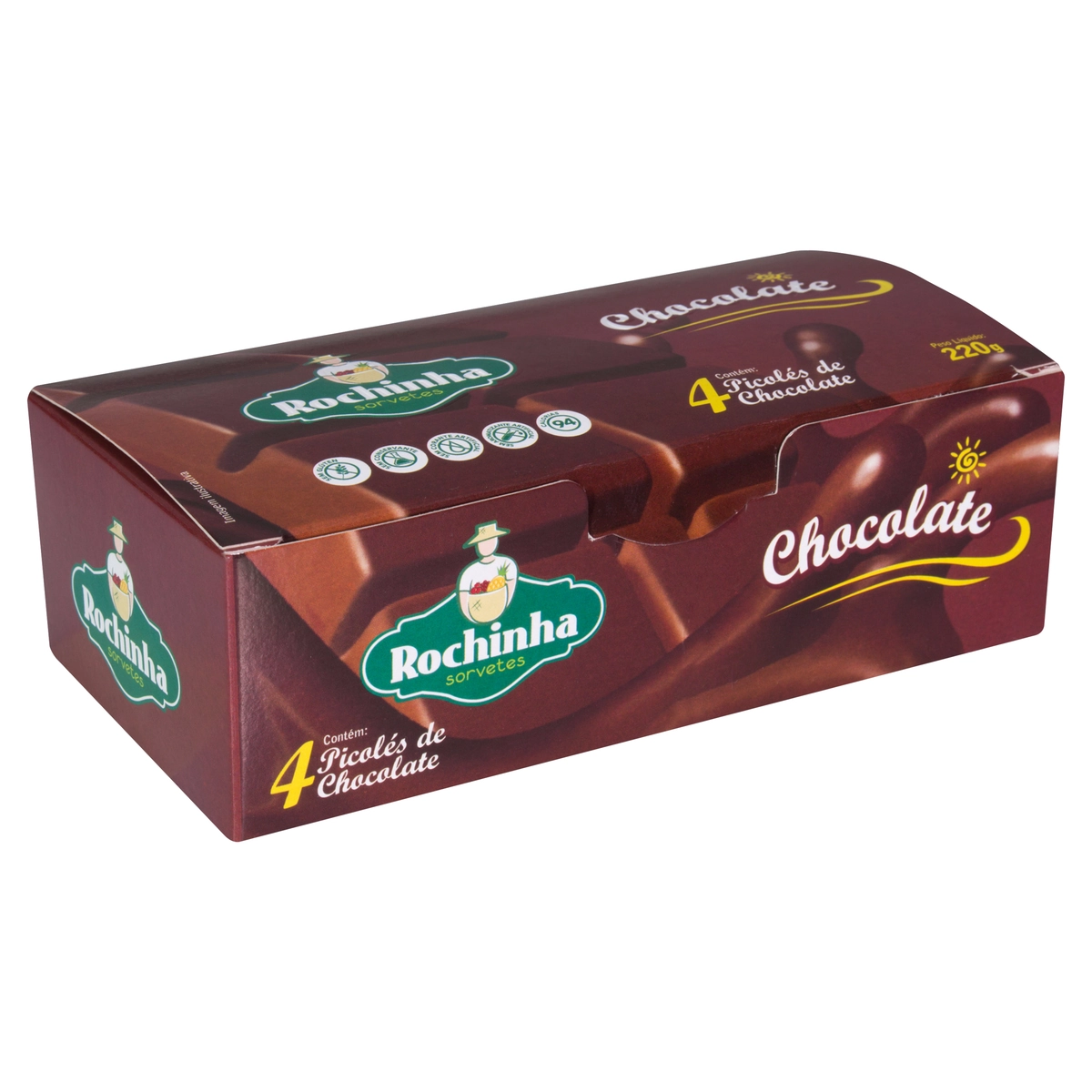 Pack Picolé Chocolate Rochinha Caixa 220g 4 Unidades