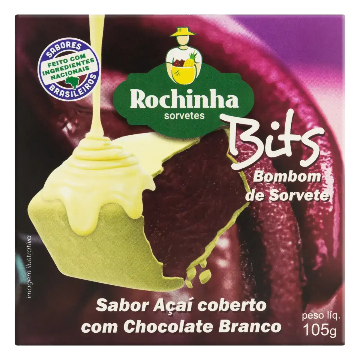 Sorvete Açaí Cobertura Chocolate Branco Rochinha Bits Caixa 105g