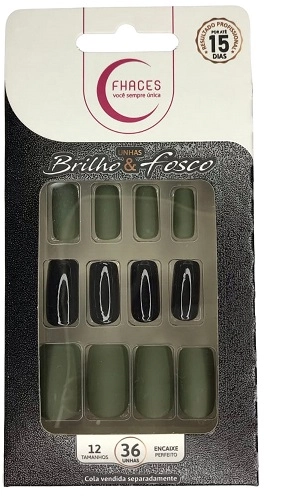 Unhas Fhaces Brilho E Fosco C/36 Verde Militar Preto