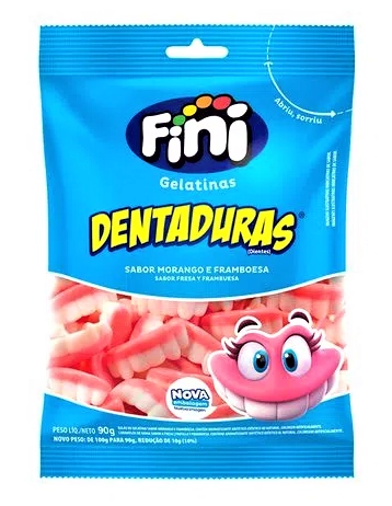 Bala De Gelatina Morango E Framboesa Dentaduras Cítricas Fini Pacote 90g
