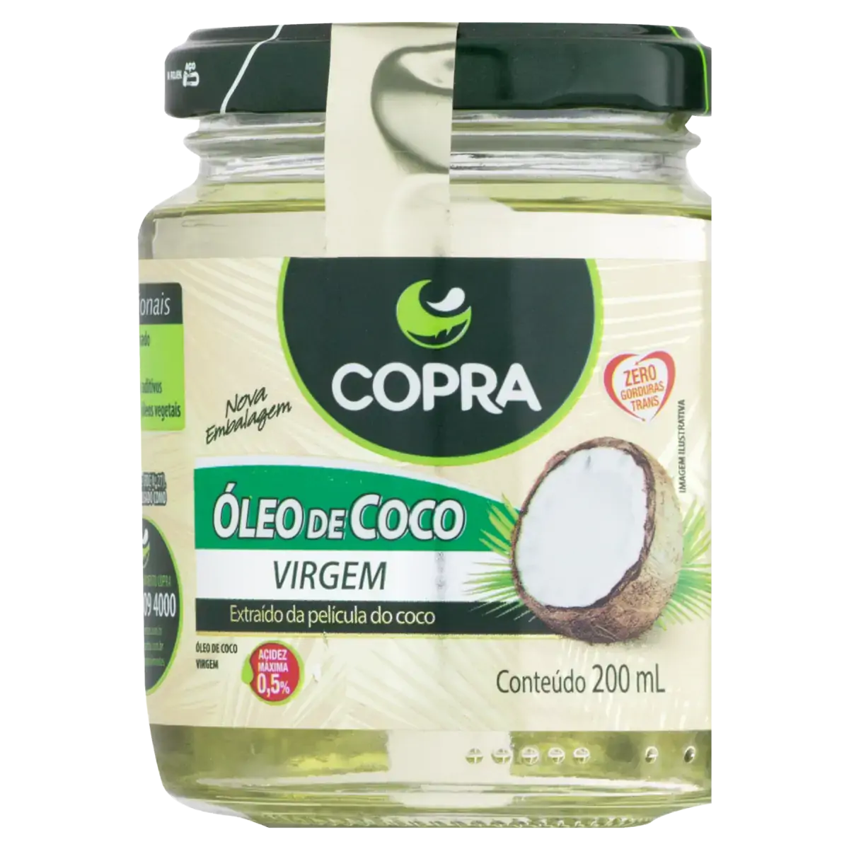 óleo De Coco Virgem Copra Vidro 200ml