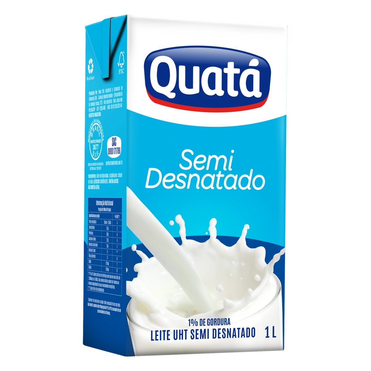 Leite Uht Semidesnatado Quatá Caixa Com Tampa 1l