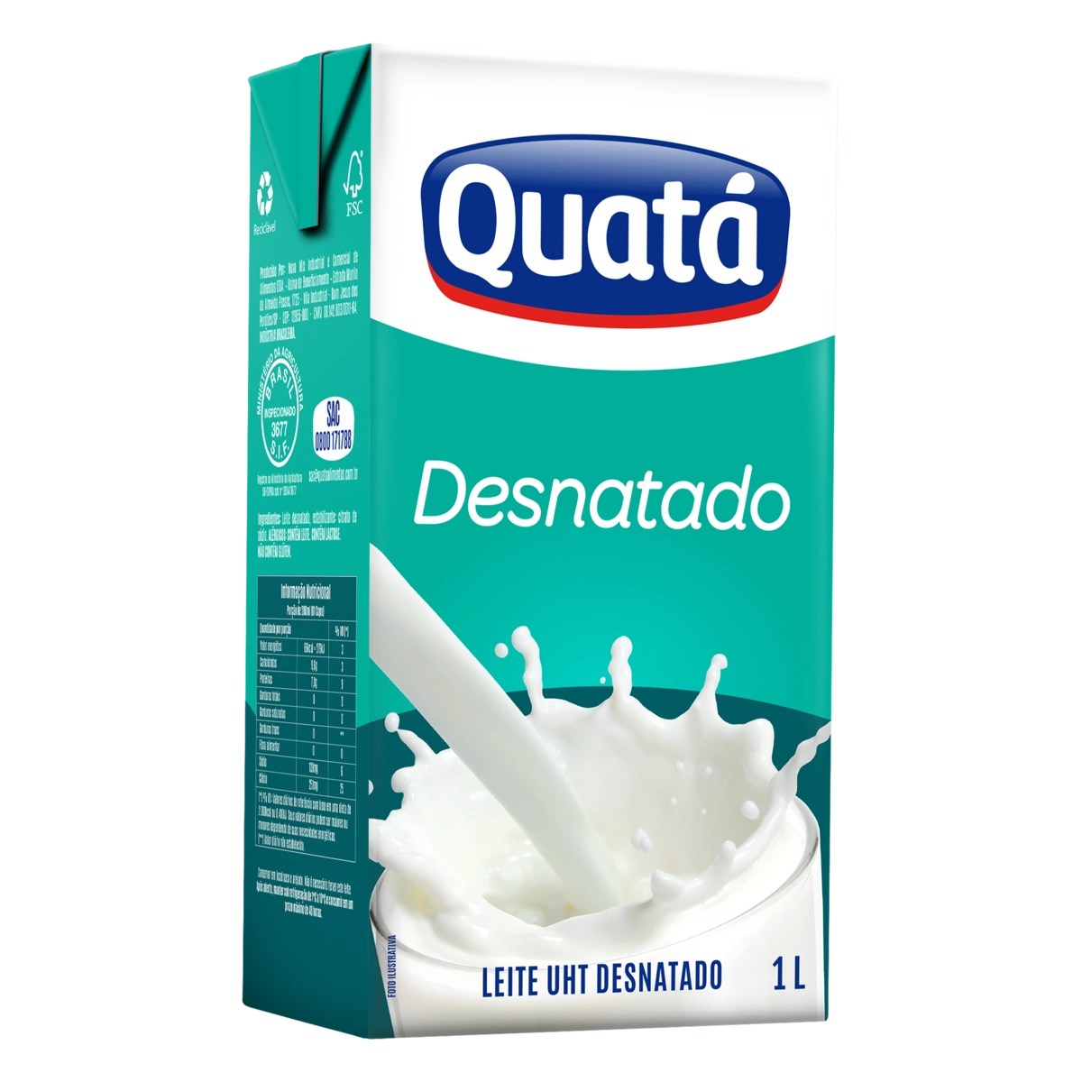 Leite Uht Desnatado Quatá Caixa Com Tampa 1l