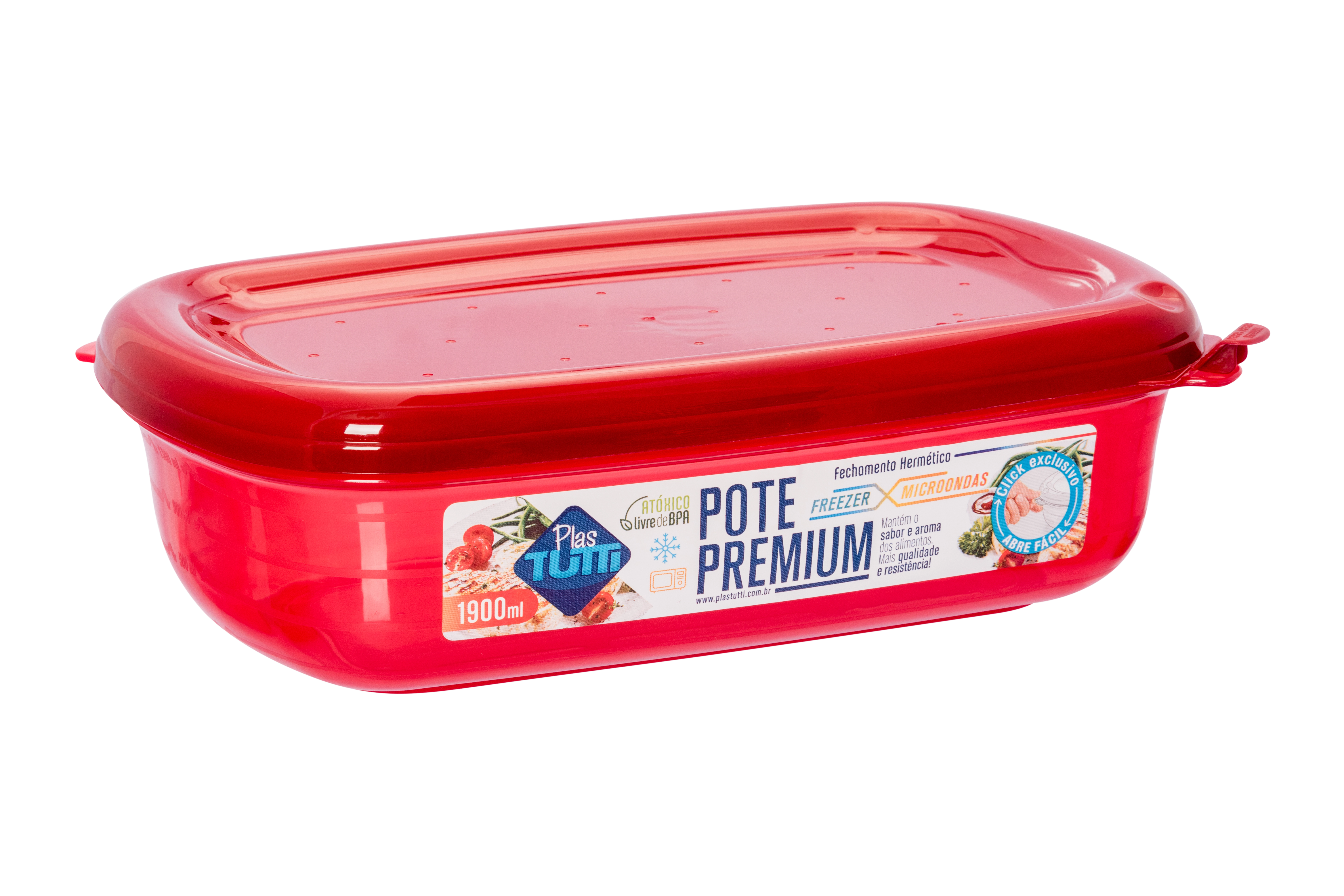 Pote Retangular Color Vermelho 1900ml 0022 07c Plastutti