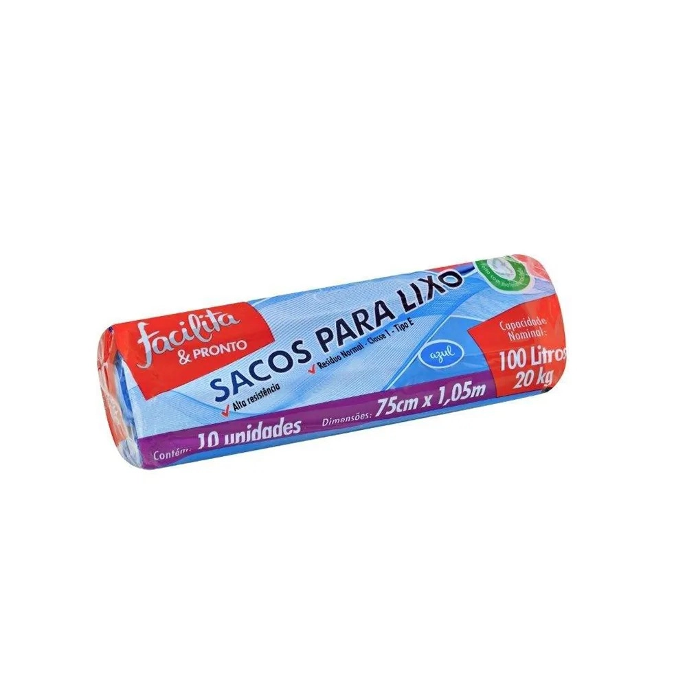 Saco Lixo Alta Resis Facilita Azul 100l C/10