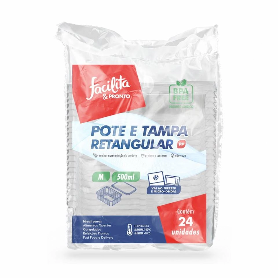 Pote Plast Ret C/tampa Facilita Pronto 500ml C/24un