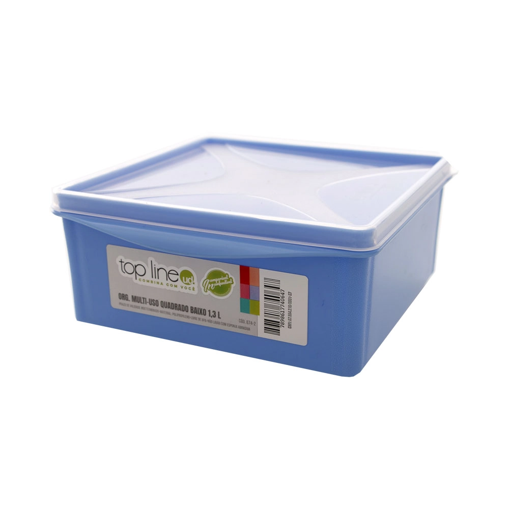 Pote Plástico Organizador Quadrado Baixo 1,3l Top Line Ud