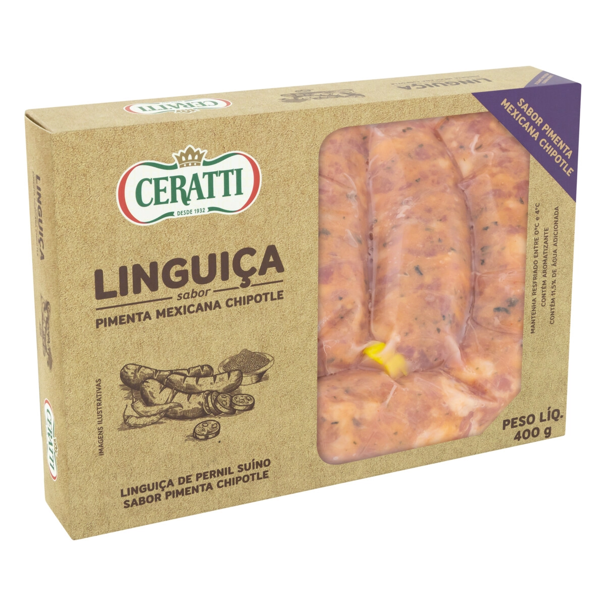Linguiça De Pernil Suíno Pimenta Mexicana Chipotle Ceratti 400g