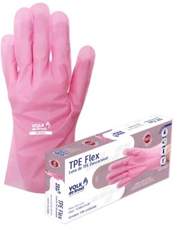 Luva Tpe Flex Volk Rosa Descartavel C/100 Peq.