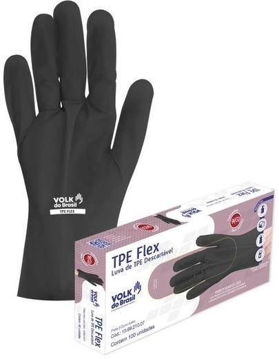 Luva Tpe Flex Volk Preta Descartavel C/100 Med.