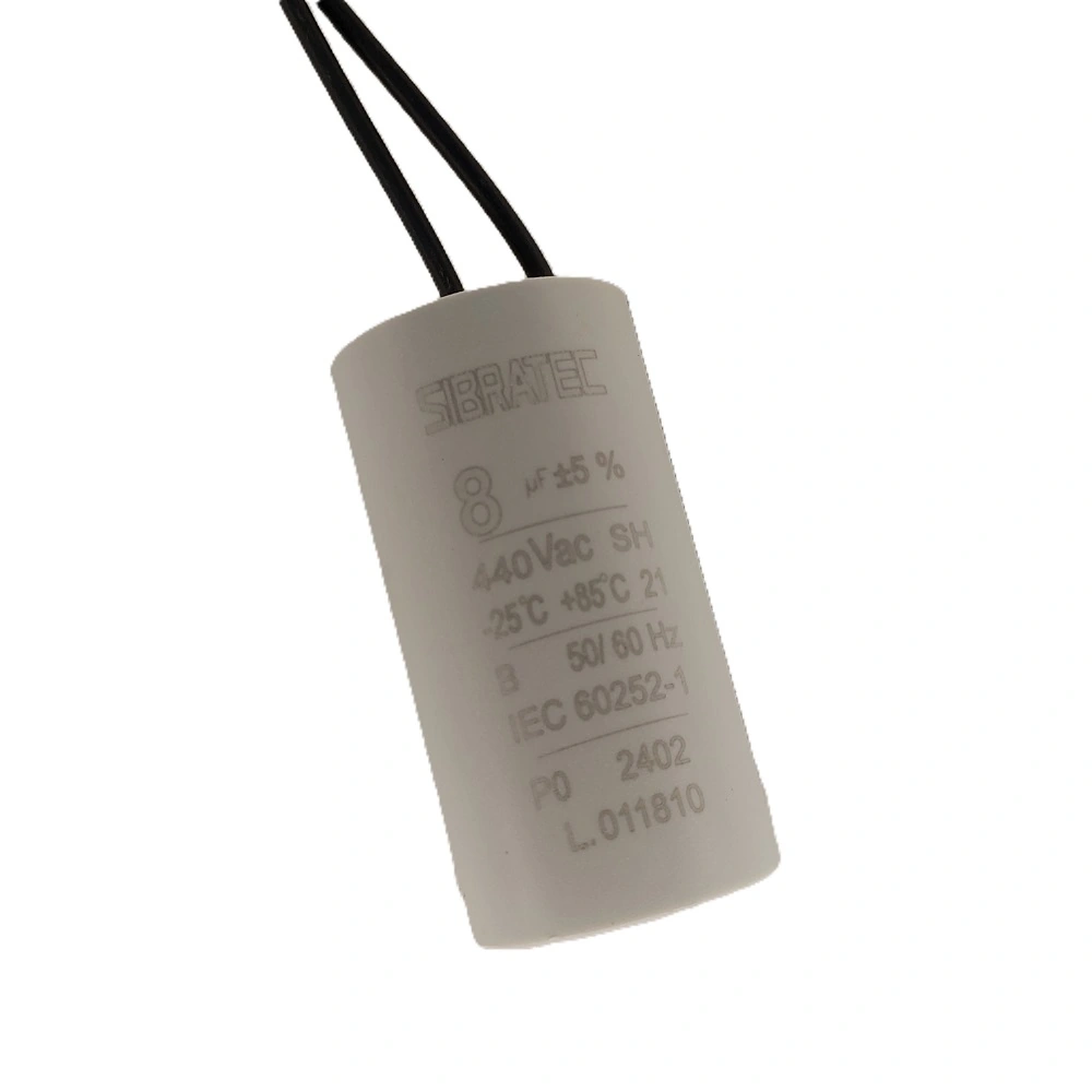 Capacitor Permanente 8uf 440/450vca Saída Fios Caneca Plástica 5 Peças
