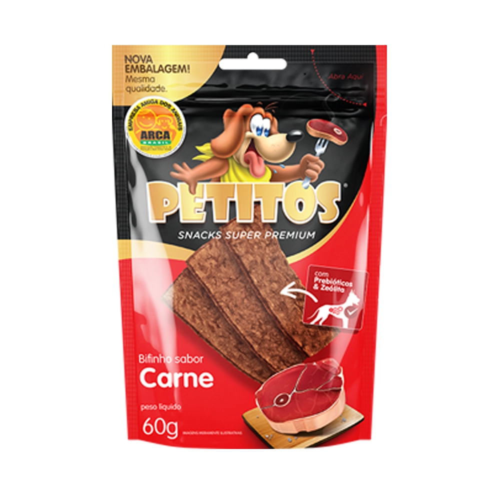 Petisco Petitos Para Cães Bifinho Carne Pacote 60g