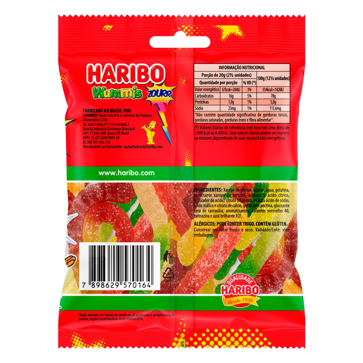 Bala De Gelatina Frutas ácidas Wummis Haribo Pacote 90g