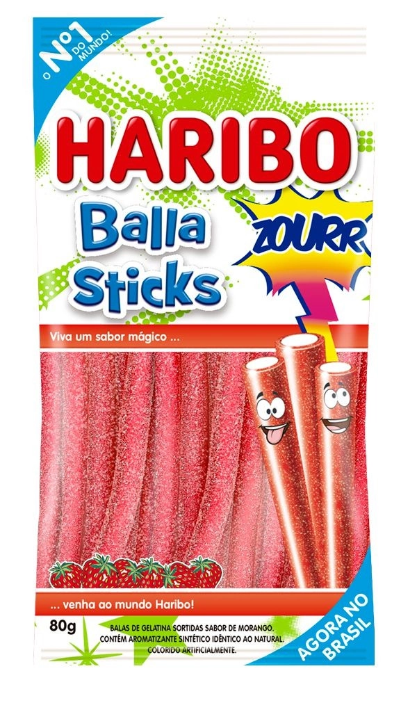 Bala Morango ácido Haribo Balla Sticks Pacote 80g