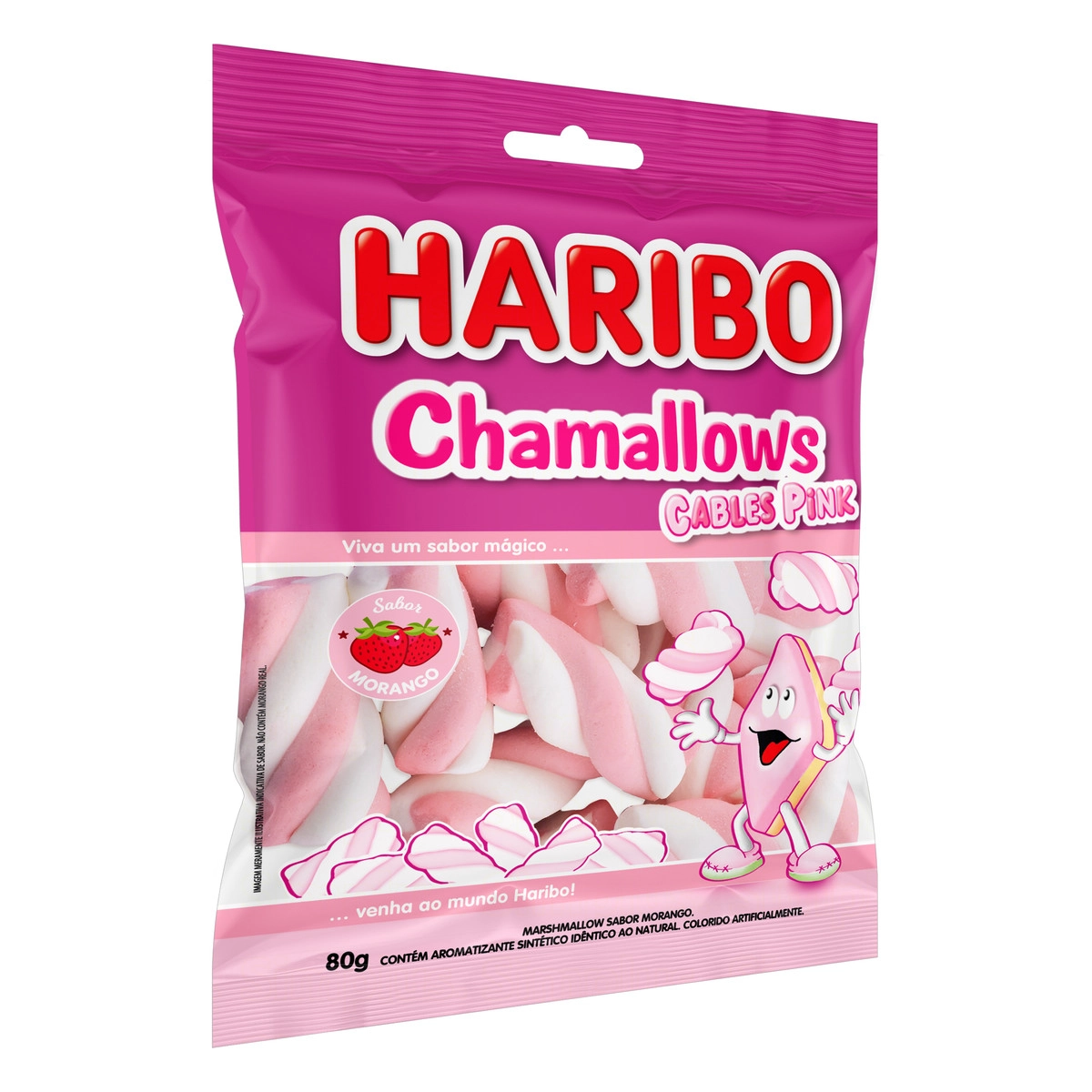Marshmallow Morango Cables Pink Haribo Chamallows Pacote 80g