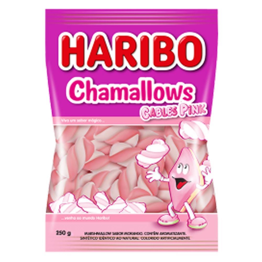 Marshmallow Morango Cables Pink Haribo Chamallows Pacote 220g