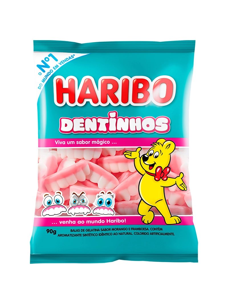 Bala De Gelatina Morango E Framboesa Dentinhos Haribo Pacote 90g