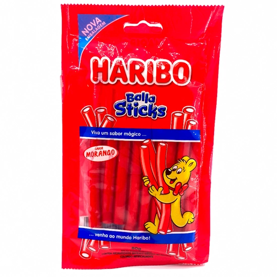 Bala Morango Haribo Balla Sticks Pacote 80g