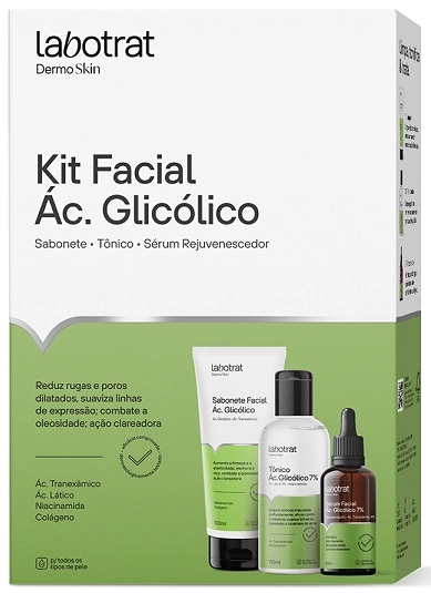 Kit Facial Acido Glicolico Labotrat Dermo Skin C/3 Sab/tonico/serum