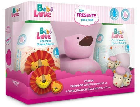 Kit Shampoo 240ml Condicionador 220ml Suave Neutro Bebê Love Grátis Presente Rosa