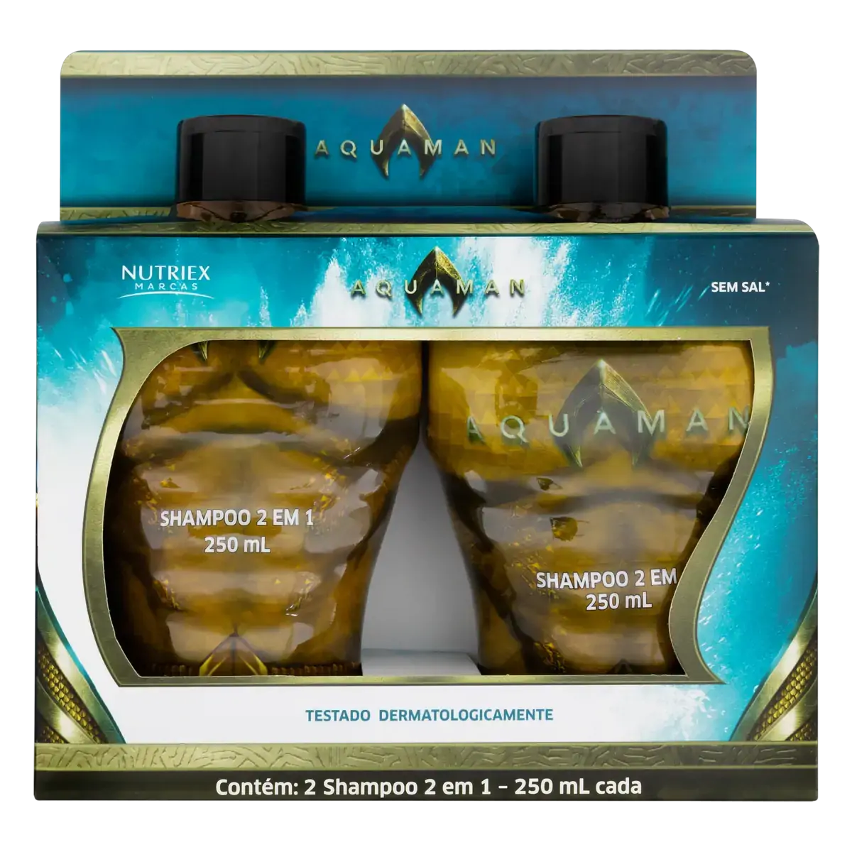 Pack Shampoo 2 Em 1 Aquaman Nutriex Marcas Teens Frasco 2 Unidades 250ml Cada