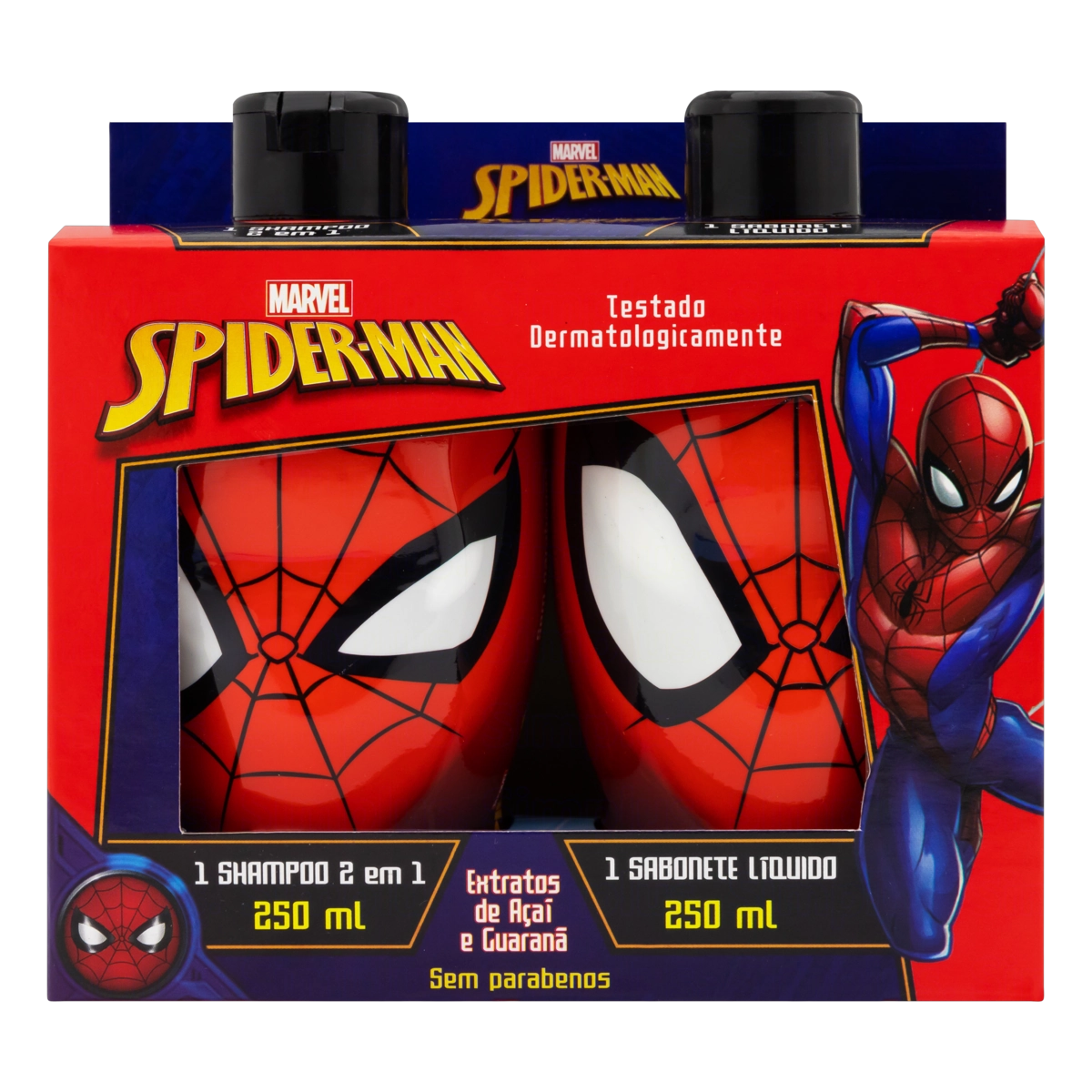 Kit Shampoo 2 Em 1 Sabonete Líquido Infantil Spider Man Nutriex Marcas 250ml Cada