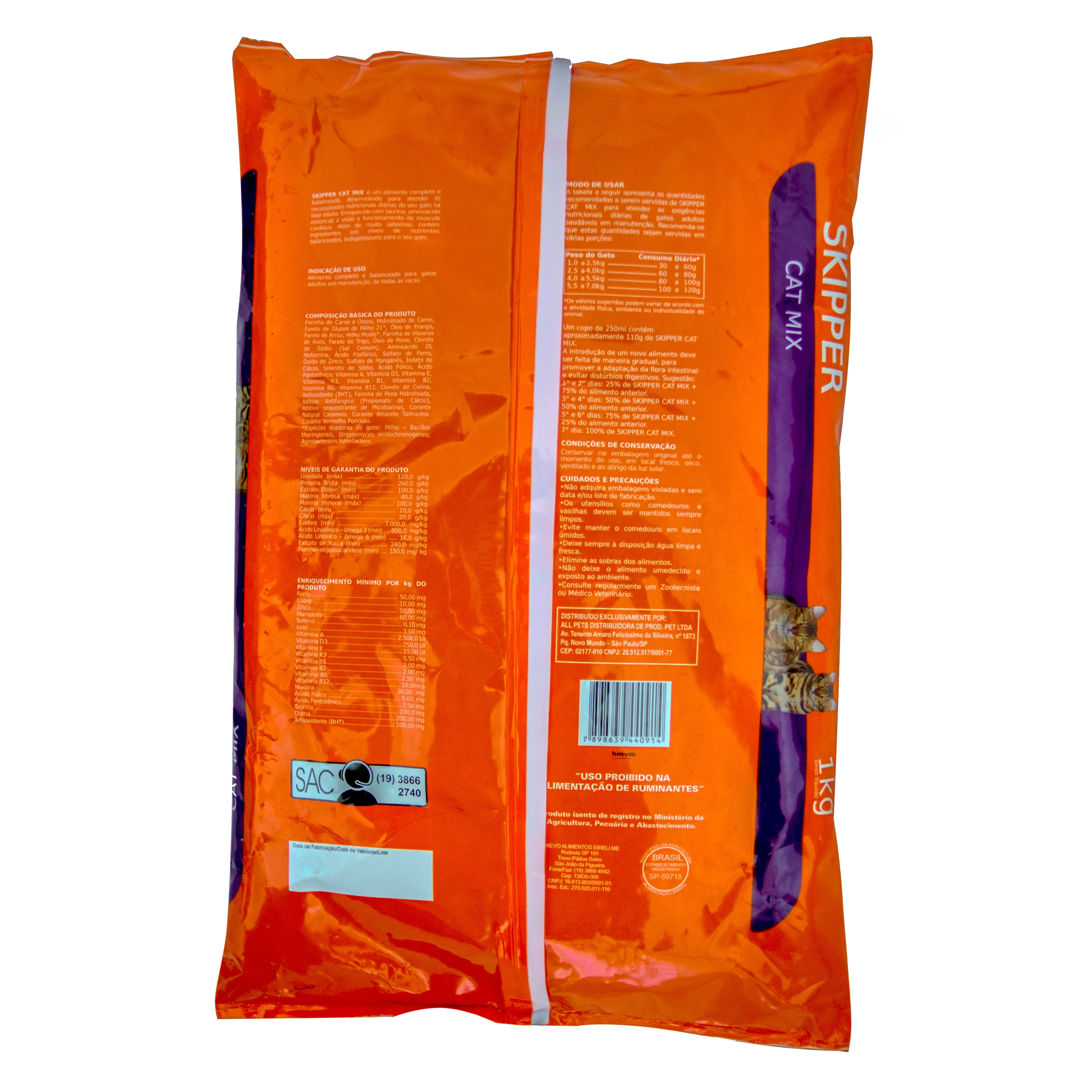 Racao Skipper Gato 1kg Carne/salmao/frango