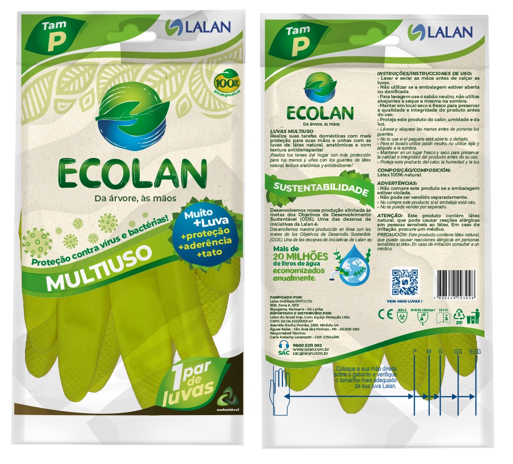 Luva Latex Ecolan Multiuso Maca Verde Tam. P