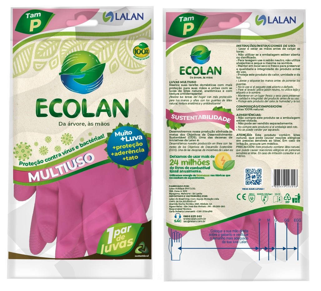 Luva Latex Ecolan Multiuso Pink Tam. G