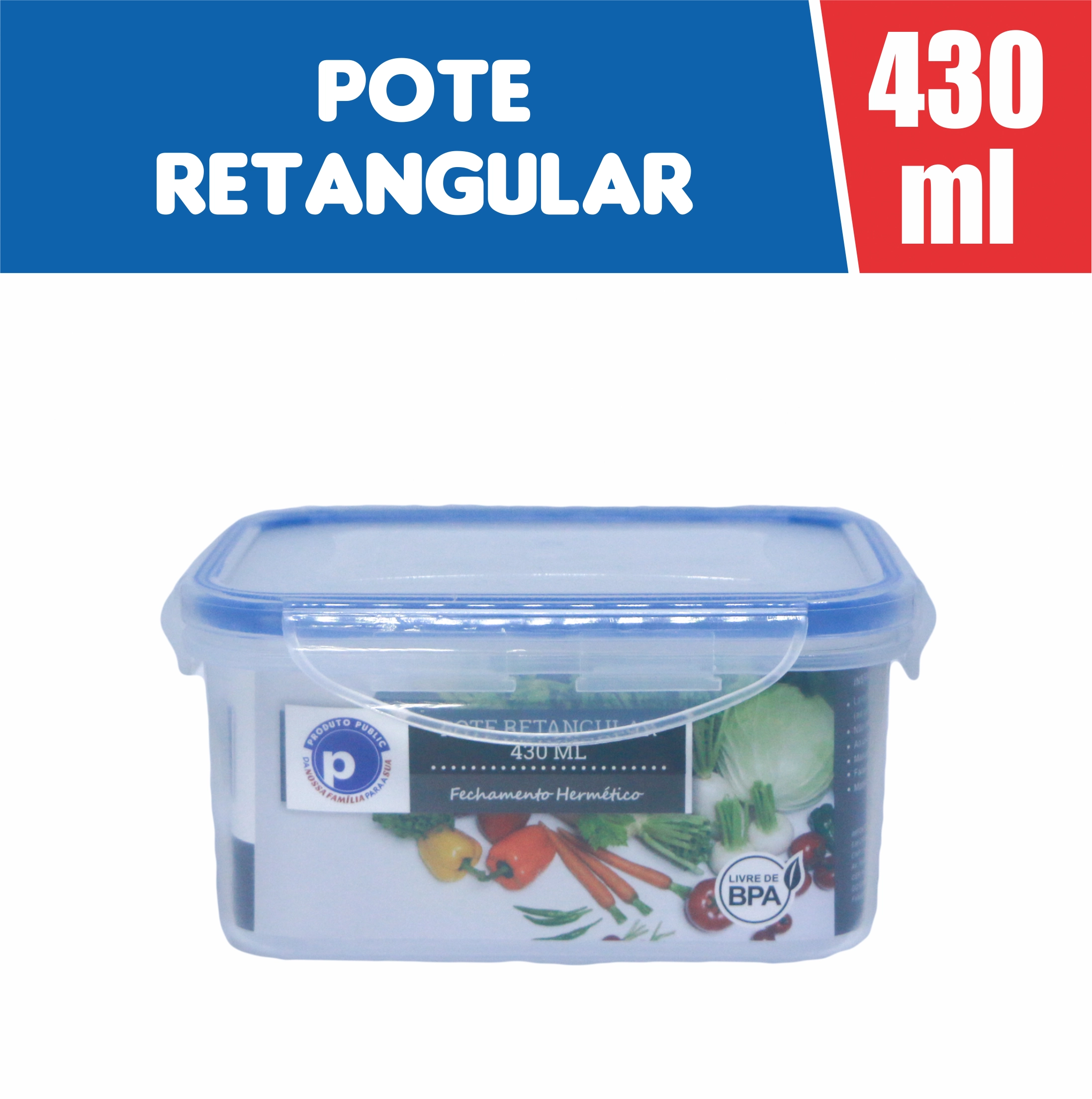 Vasilha Plastica 430 Ml Retangular Public Azul