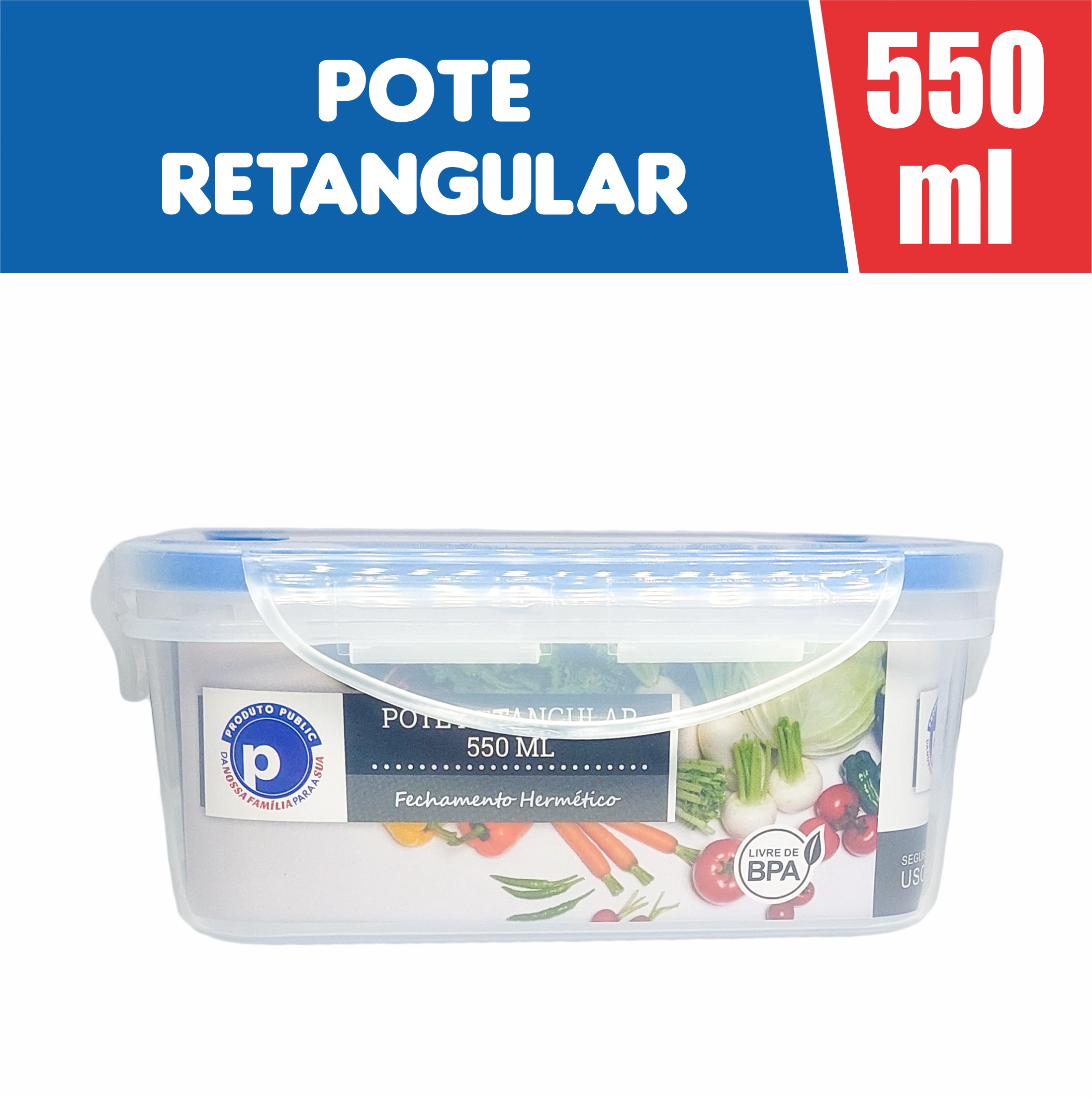 Vasilha Plastica 550 Ml Retangular Public Azu