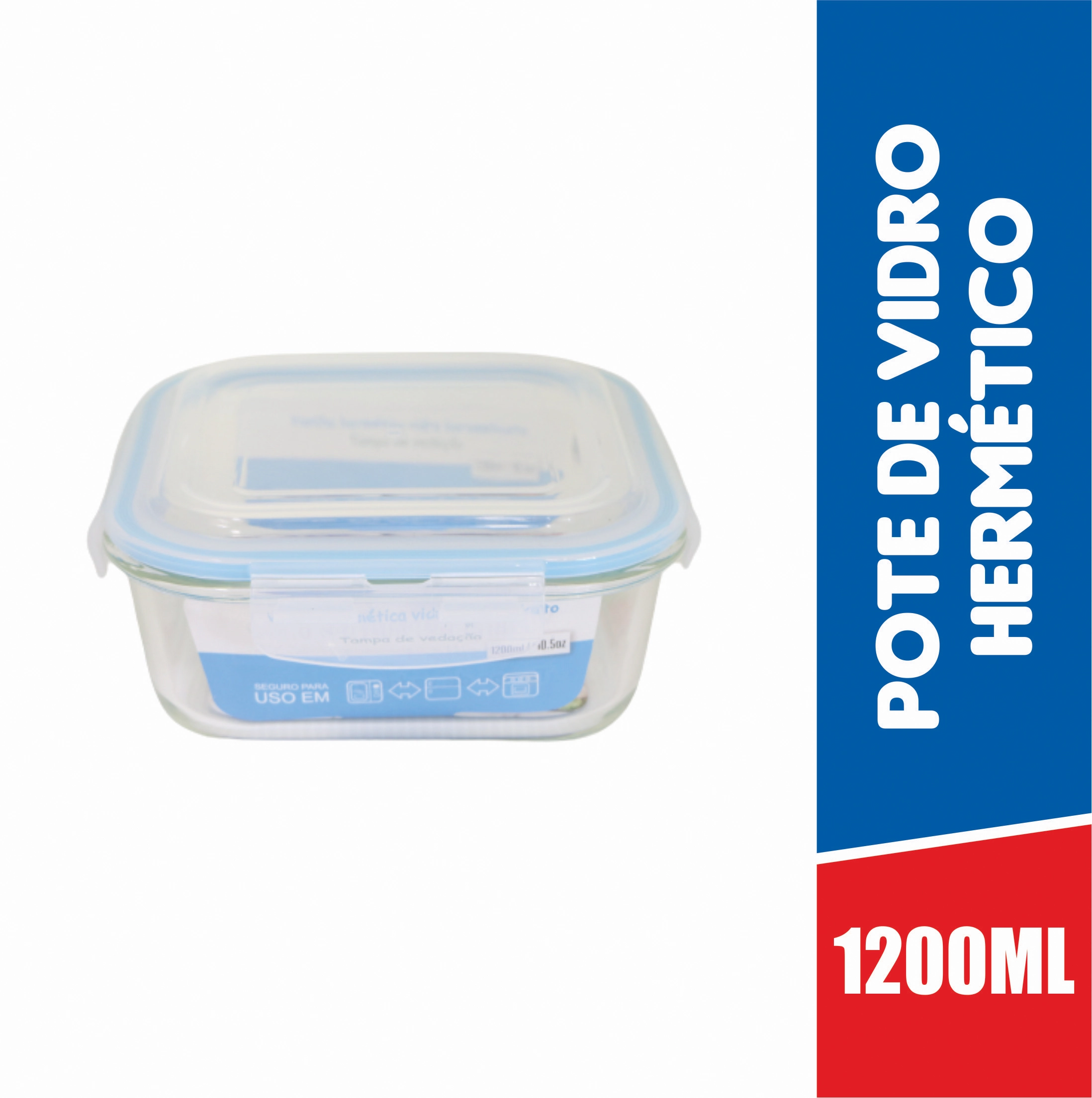 Vasilha Hermetica Quadrada 1200 Ml Azul Public