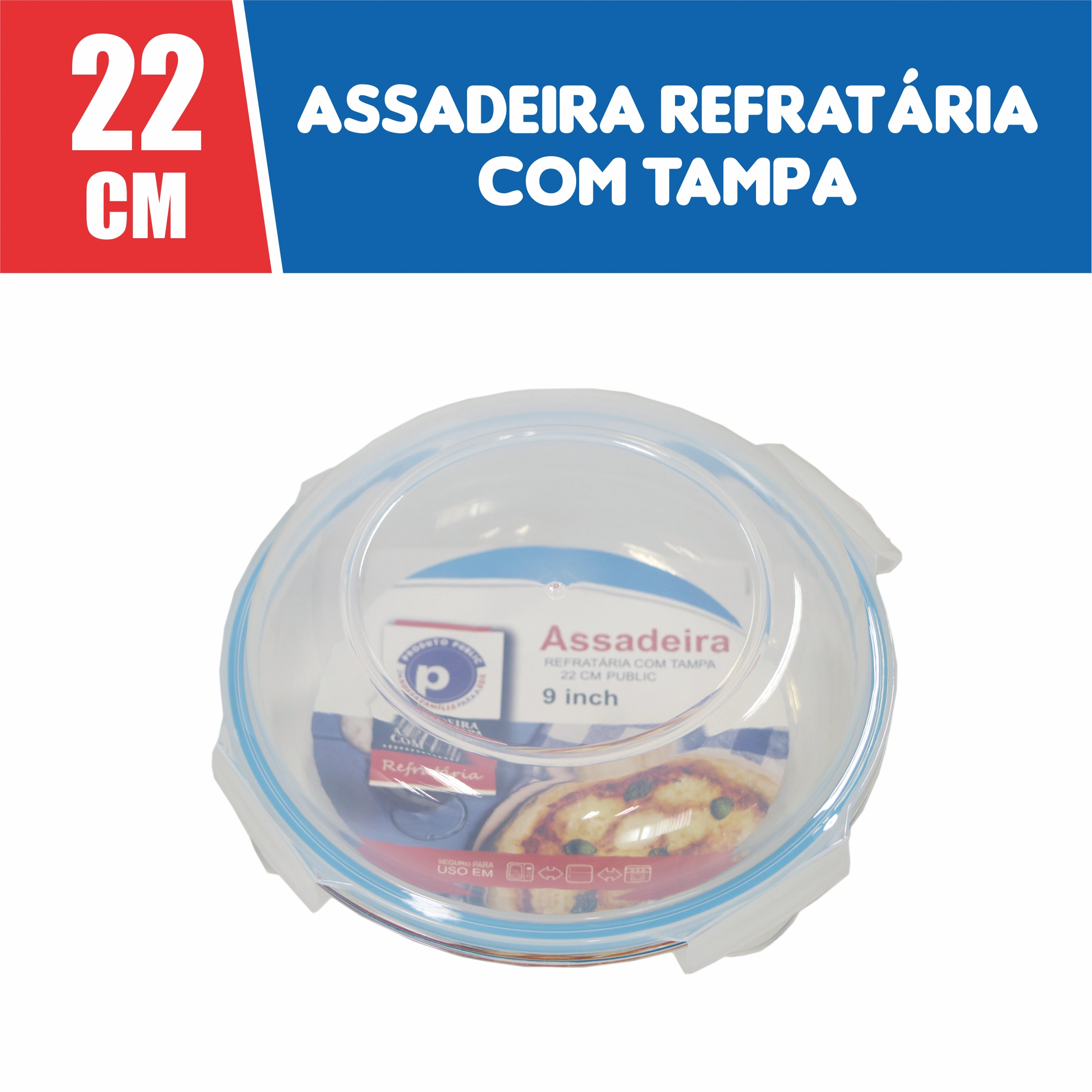 Assadeira Refrataria Com Tampa 22 Cm Azul Public