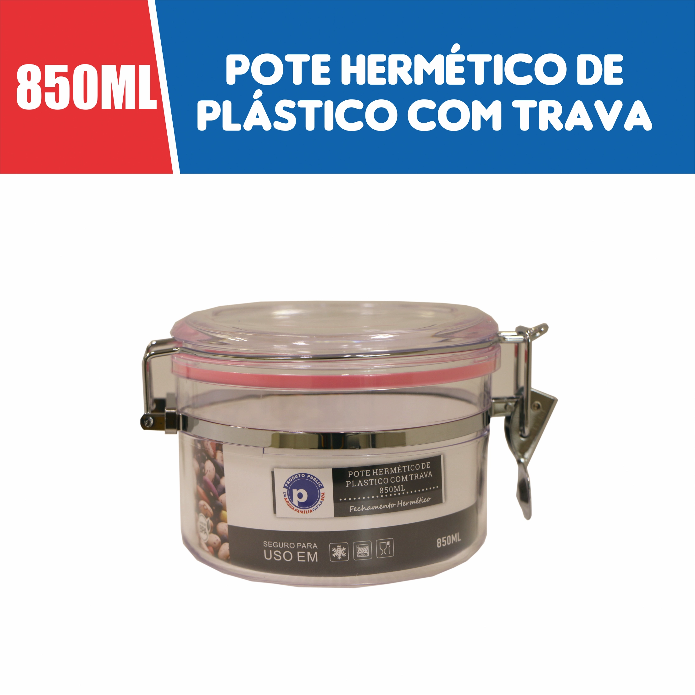 Pote Herme De Plast C/ Trava Public Sophie 850ml Rosa