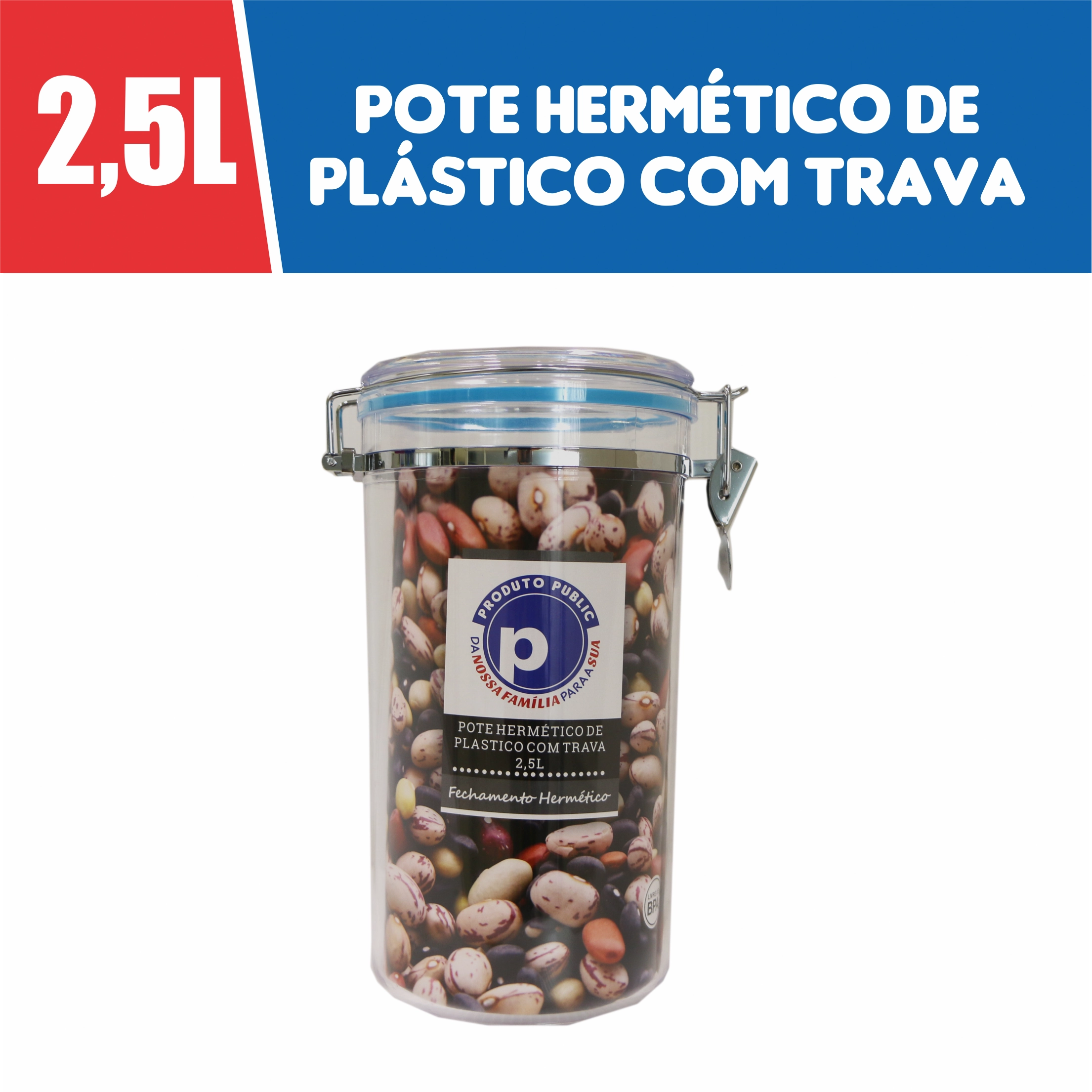 Pote Herme De Plast C/ Trava Public Sophie 2500ml Azul