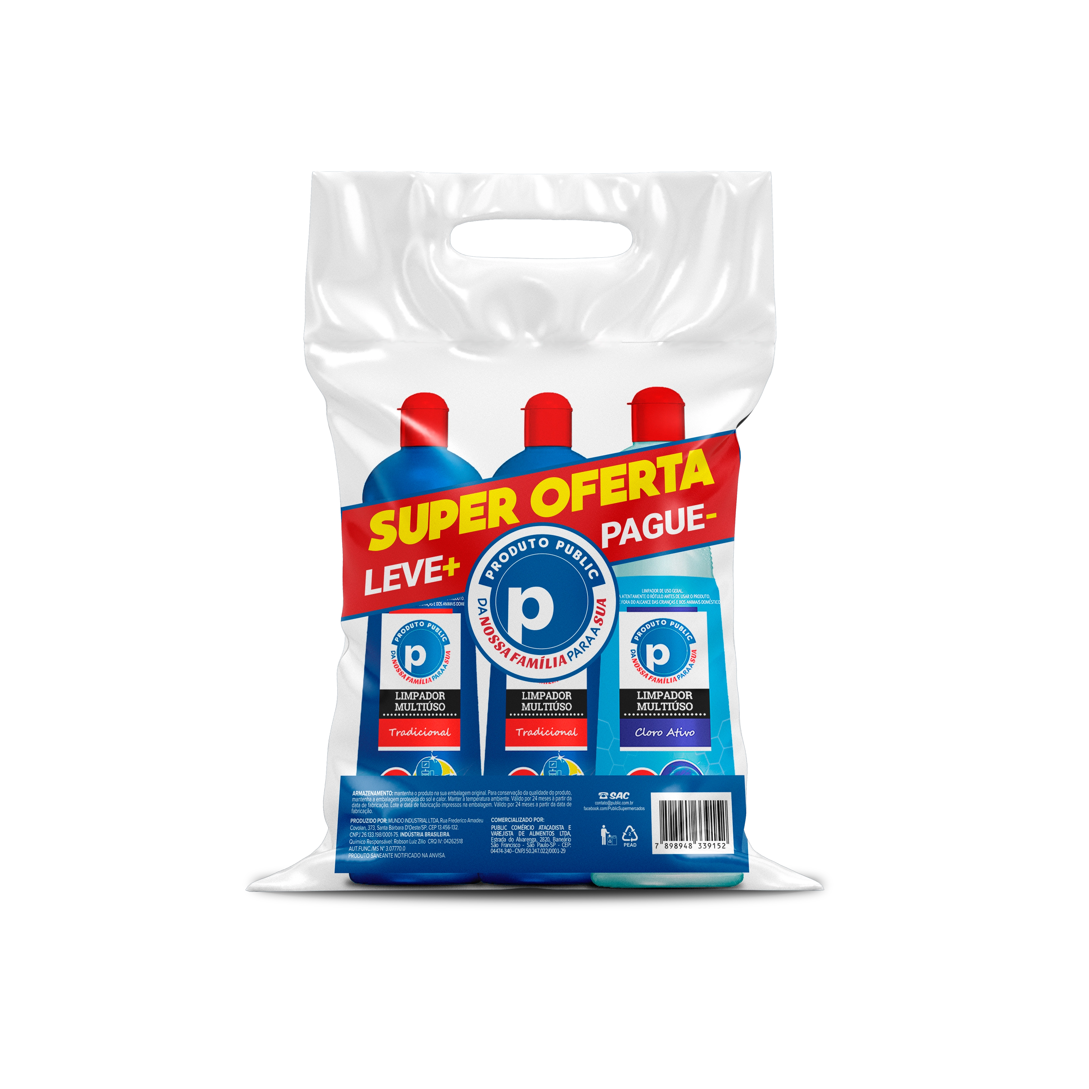 Kit 3 Multilimp Public 500ml Trad Cl Ativo Lv Pg