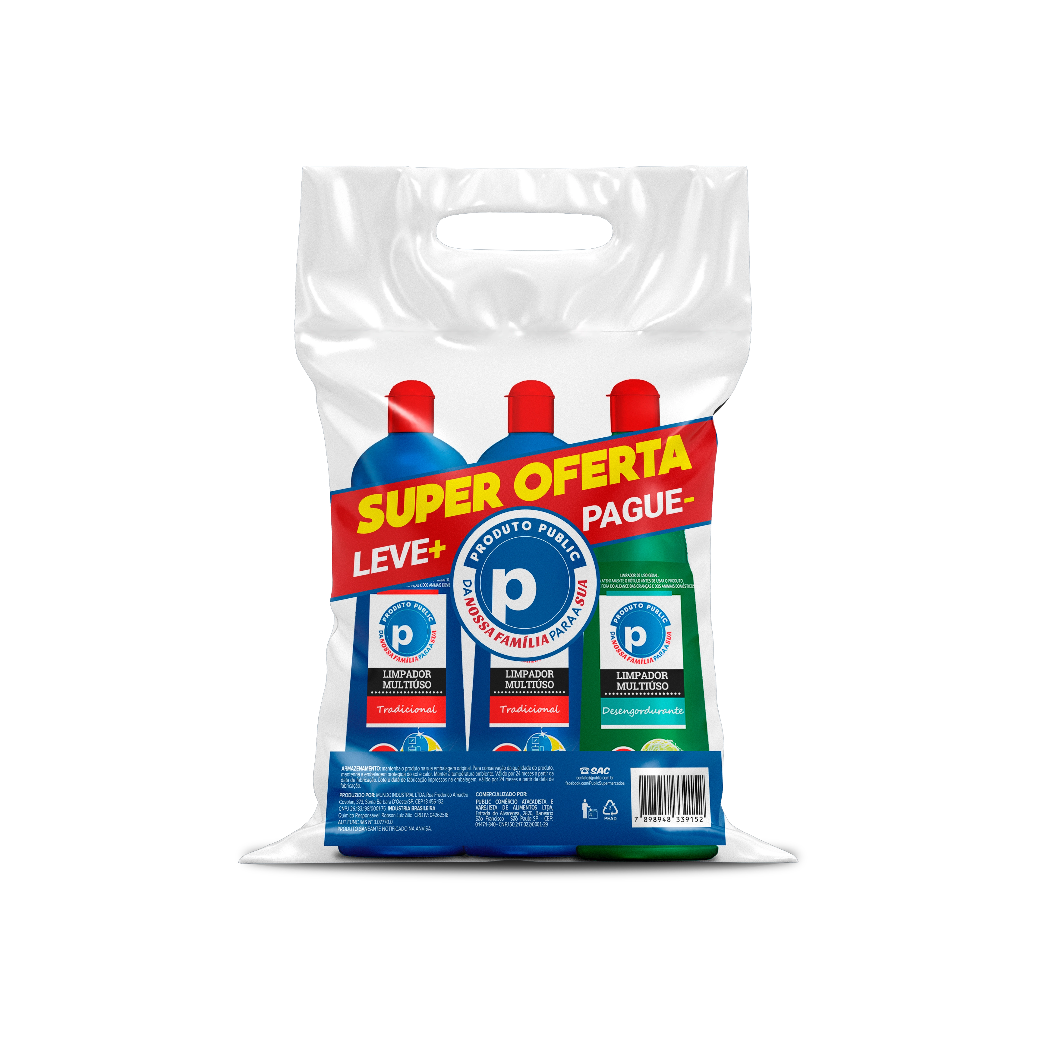 Kit 3 Multilimp Public 500ml Trad Deseng Lv Pg