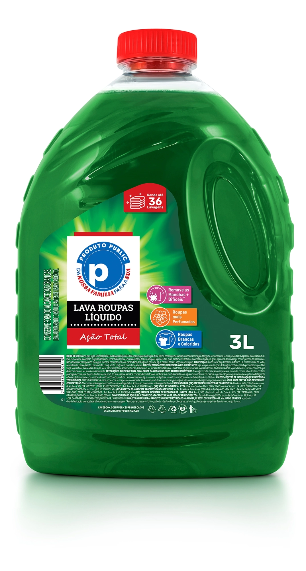 Lava Roupa Liq Public 3l Acao Total Verde